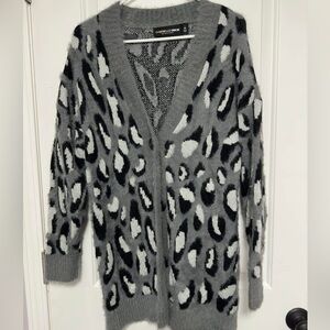 Charter Club Gray and Black Leopard Print Cardigan